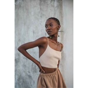 Arraei Collective Size S Kono Hand Knit Backless Halter Top Shell Beige